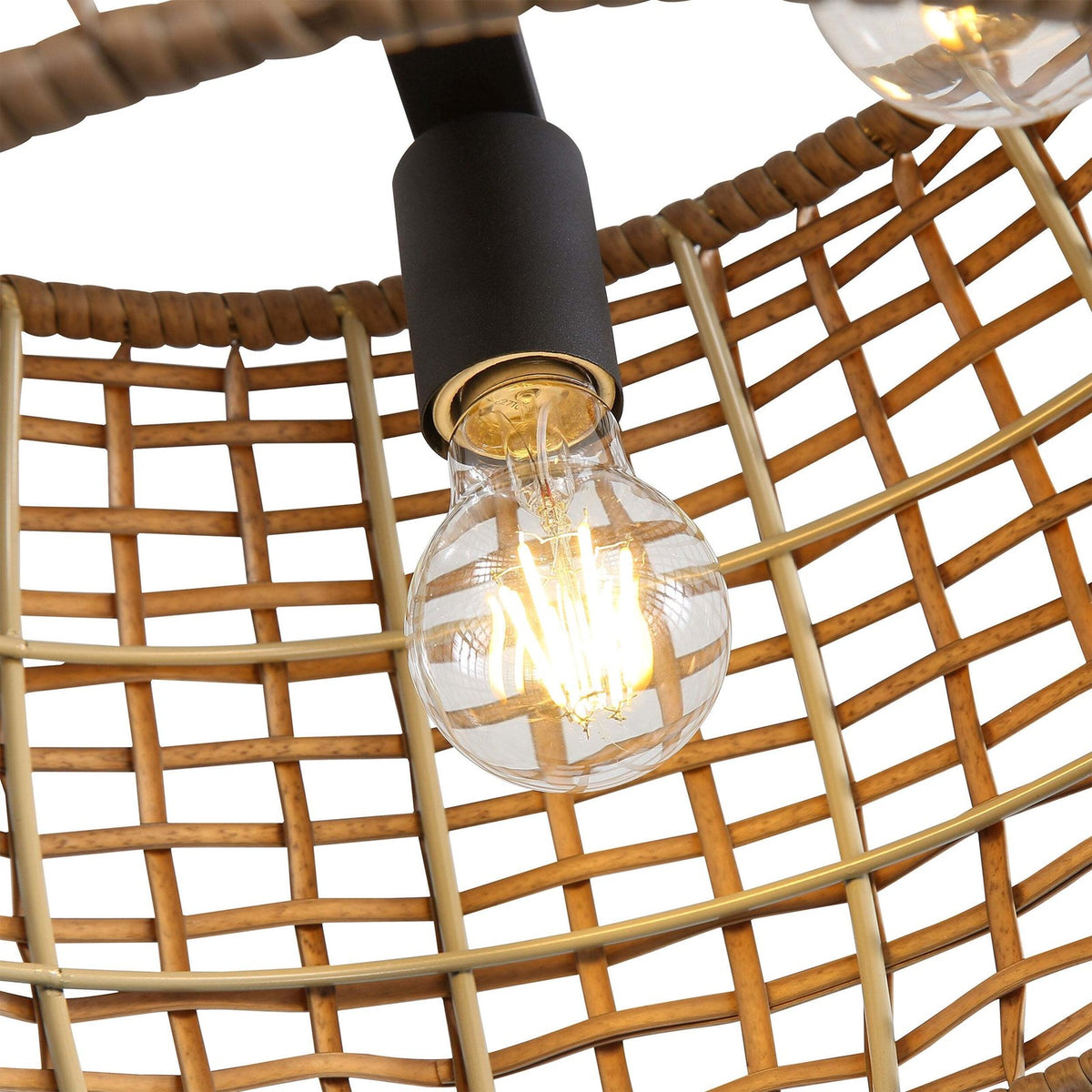 Golden Lighting WeaveLight 16in 3-Light Semi-Flush Mount | Bohemian Natural Black and Maple All-Weather Wicker | Entryway | Model 3000-3SF NB-MAW