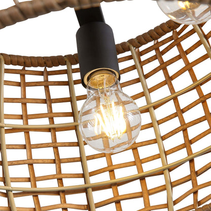 Golden Lighting WeaveLight 16in 3-Light Semi-Flush Mount | Bohemian Natural Black and Maple All-Weather Wicker | Entryway | Model 3000-3SF NB-MAW