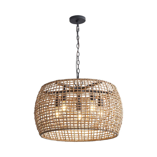 Golden Lighting Weavelight 24in 5-Light Pendant | Bohemian Natural Black and Maple All-Weather Wicker | Kitchen Island | Model 3000-5P NB-MAW