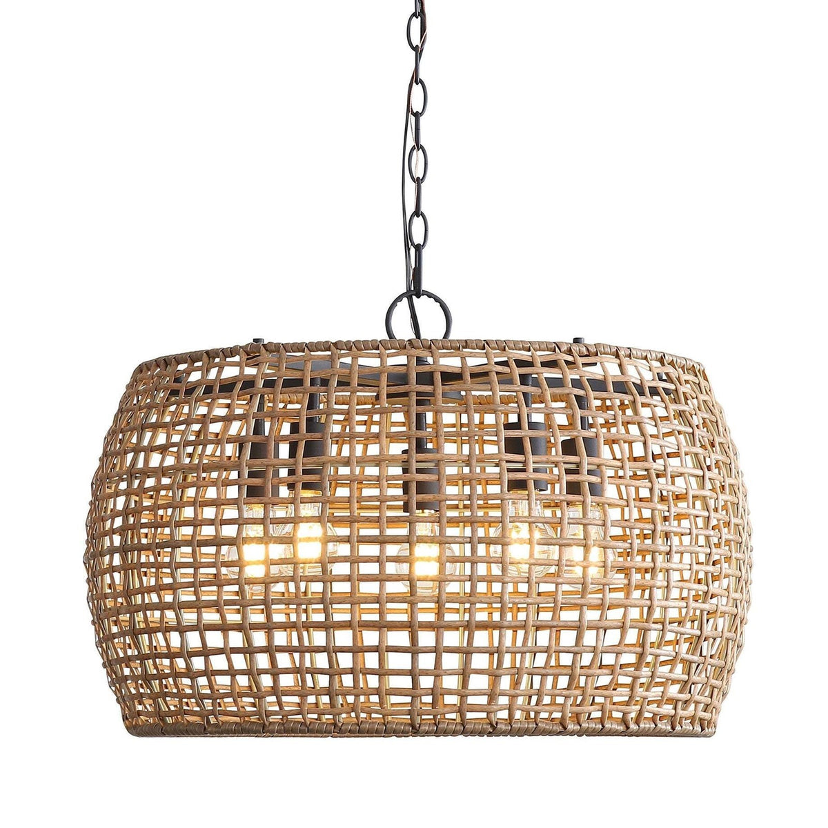 Golden Lighting Weavelight 24in 5-Light Pendant | Bohemian Natural Black and Maple All-Weather Wicker | Kitchen Island | Model 3000-5P NB-MAW