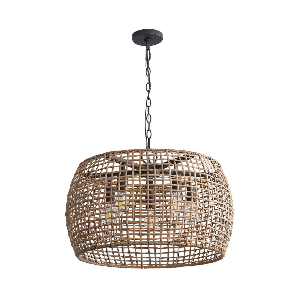 Golden Lighting Weavelight 24in 5-Light Pendant | Bohemian Natural Black and Maple All-Weather Wicker | Kitchen Island | Model 3000-5P NB-MAW