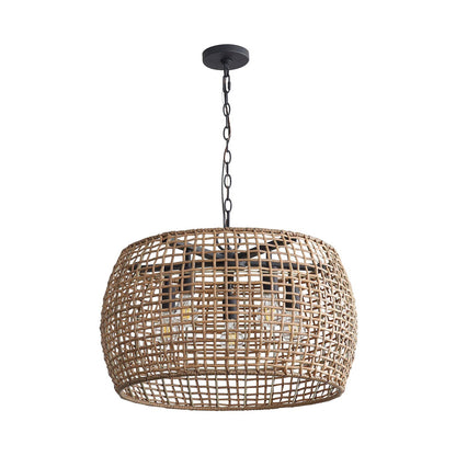 Golden Lighting Weavelight 24in 5-Light Pendant | Bohemian Natural Black and Maple All-Weather Wicker | Kitchen Island | Model 3000-5P NB-MAW