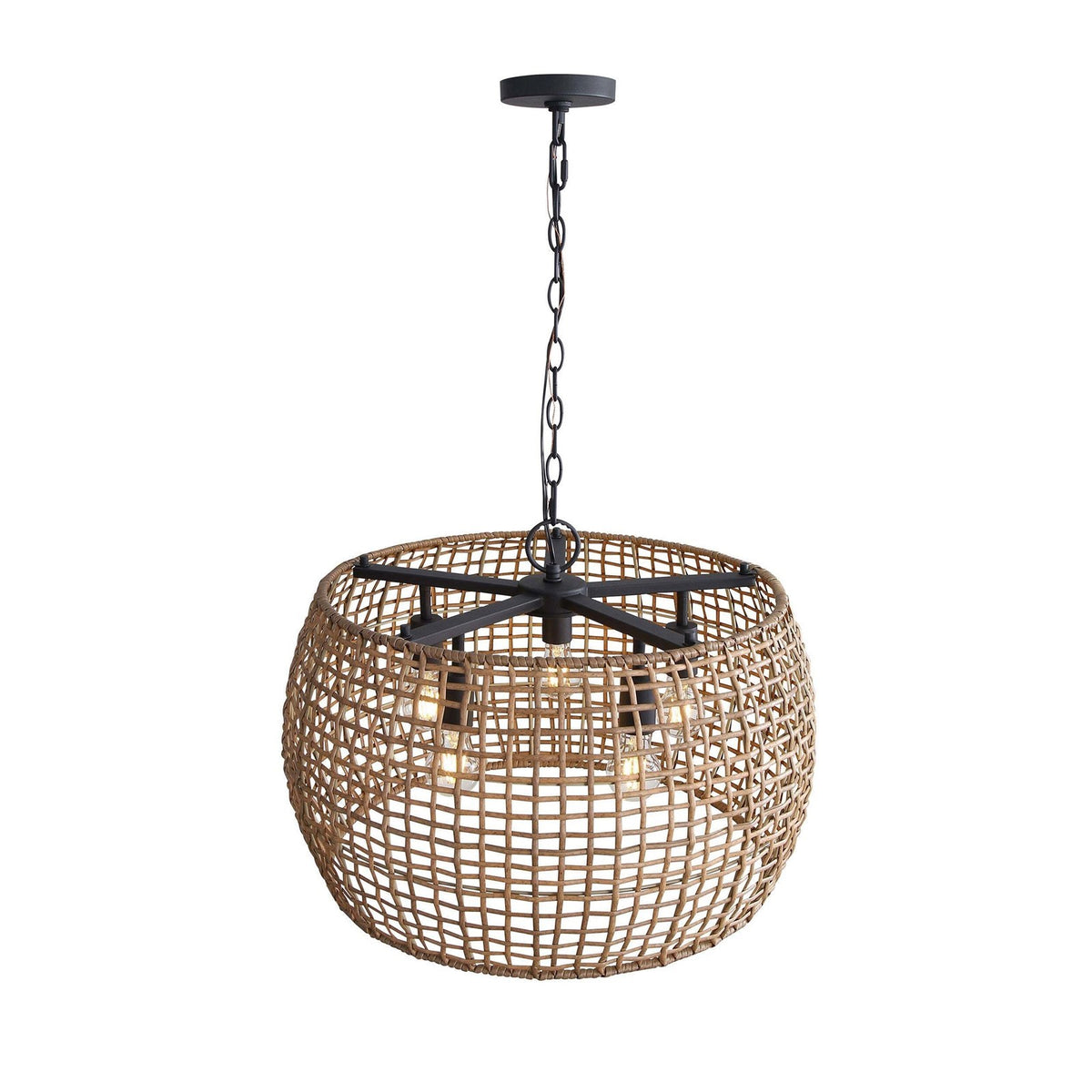 Golden Lighting Weavelight 24in 5-Light Pendant | Bohemian Natural Black and Maple All-Weather Wicker | Kitchen Island | Model 3000-5P NB-MAW