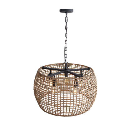 Golden Lighting Weavelight 24in 5-Light Pendant | Bohemian Natural Black and Maple All-Weather Wicker | Kitchen Island | Model 3000-5P NB-MAW