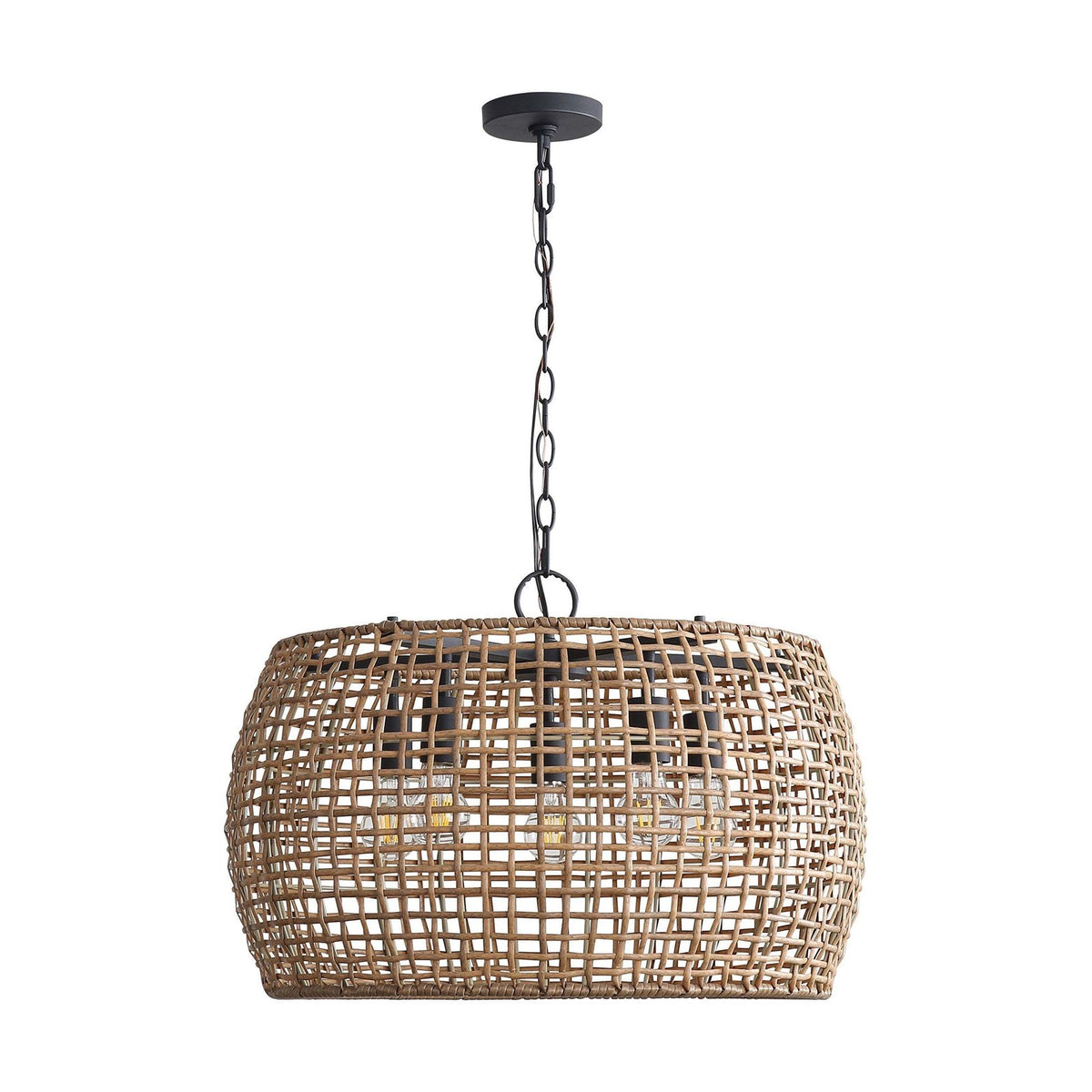 Golden Lighting Weavelight 24in 5-Light Pendant | Bohemian Natural Black and Maple All-Weather Wicker | Kitchen Island | Model 3000-5P NB-MAW