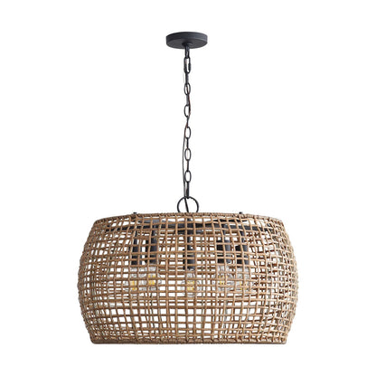 Golden Lighting Weavelight 24in 5-Light Pendant | Bohemian Natural Black and Maple All-Weather Wicker | Kitchen Island | Model 3000-5P NB-MAW