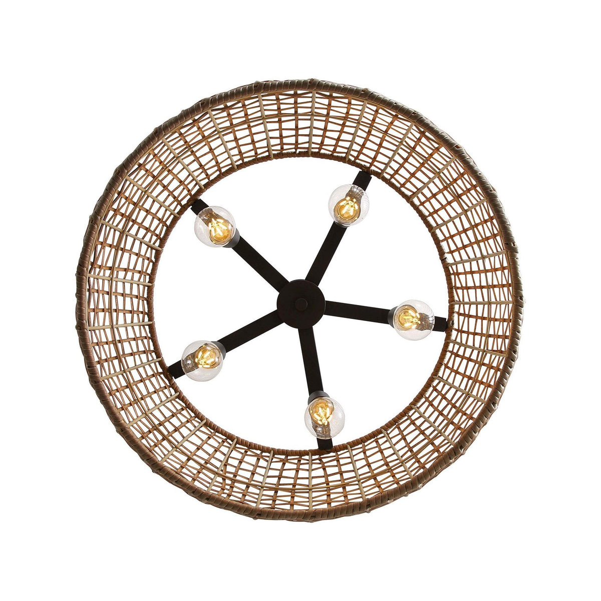 Golden Lighting Weavelight 24in 5-Light Pendant | Bohemian Natural Black and Maple All-Weather Wicker | Kitchen Island | Model 3000-5P NB-MAW
