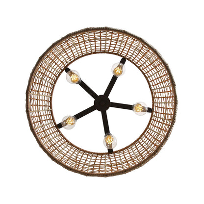 Golden Lighting Weavelight 24in 5-Light Pendant | Bohemian Natural Black and Maple All-Weather Wicker | Kitchen Island | Model 3000-5P NB-MAW