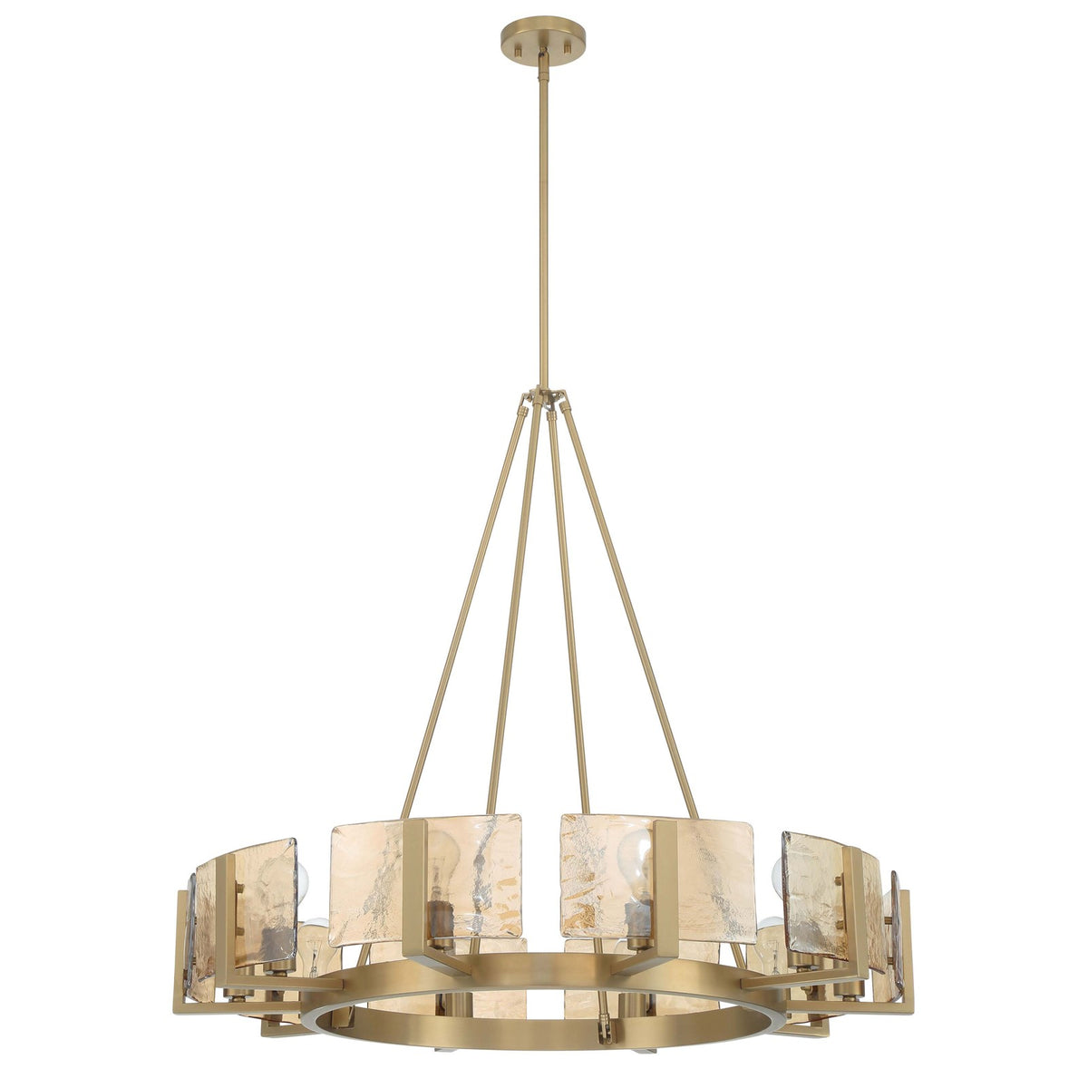 Golden Lighting Aenon 36in 10-Light Chandelier | Rustic Brushed Champagne Brass and Amber Water Glass | Dining Room & Foyer | Model 3164-10 BCB-AWG