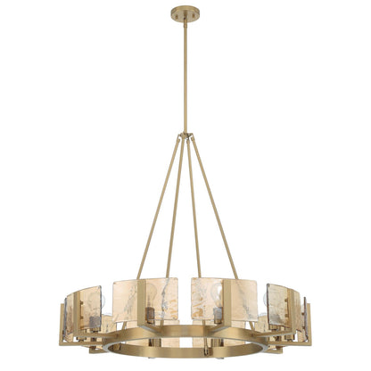 Golden Lighting Aenon 36in 10-Light Chandelier | Rustic Brushed Champagne Brass and Amber Water Glass | Dining Room & Foyer | Model 3164-10 BCB-AWG