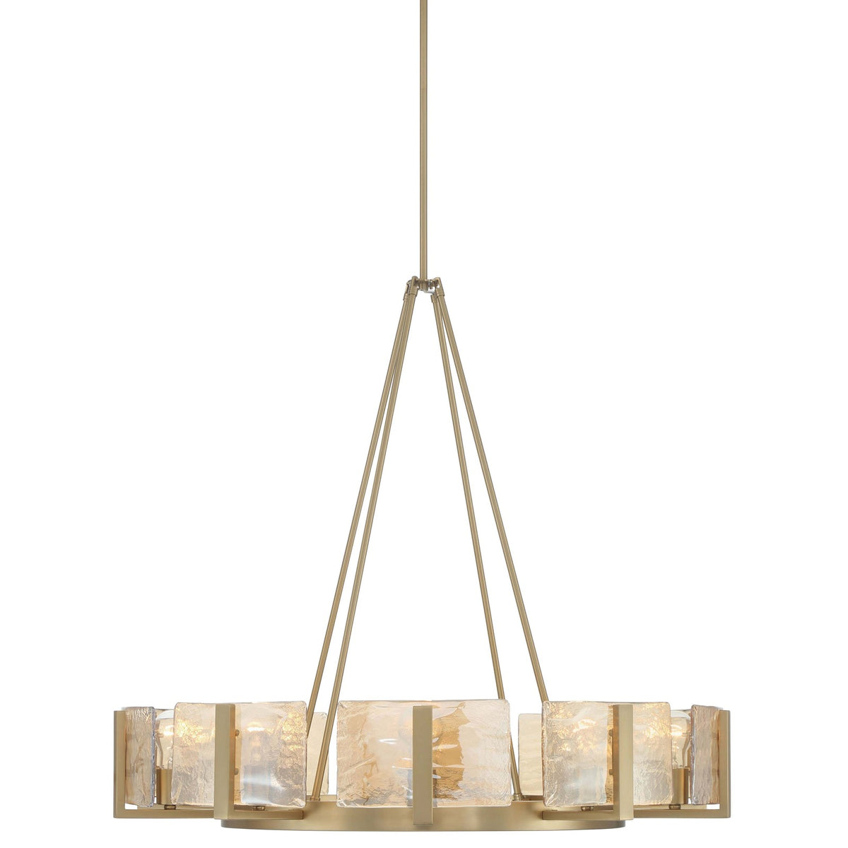 Golden Lighting Aenon 36in 10-Light Chandelier | Rustic Brushed Champagne Brass and Amber Water Glass | Dining Room & Foyer | Model 3164-10 BCB-AWG
