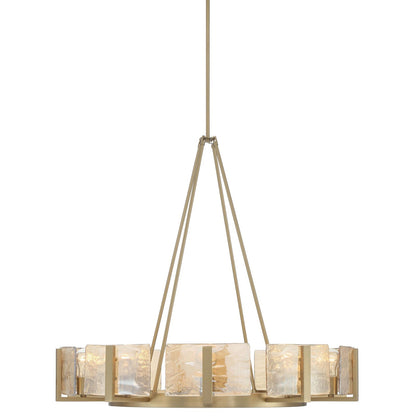 Golden Lighting Aenon 36in 10-Light Chandelier | Rustic Brushed Champagne Brass and Amber Water Glass | Dining Room & Foyer | Model 3164-10 BCB-AWG