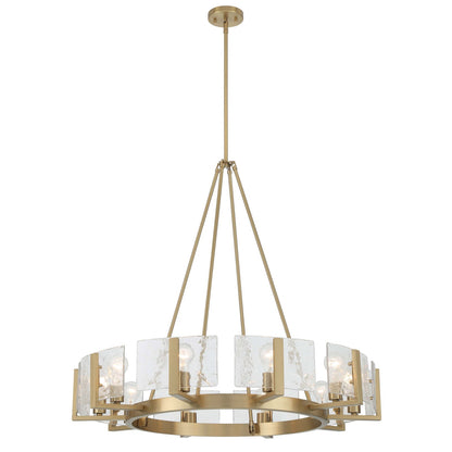 Golden Lighting Aenon 36in 10-Light Chandelier | Rustic Brushed Champagne Brass and Hammered Water Glass | Dining Room | Model 3164-10 BCB-HWG