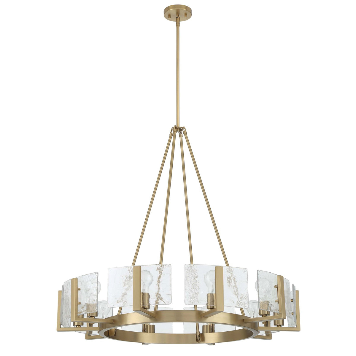 Golden Lighting Aenon 36in 10-Light Chandelier | Rustic Brushed Champagne Brass and Hammered Water Glass | Dining Room | Model 3164-10 BCB-HWG