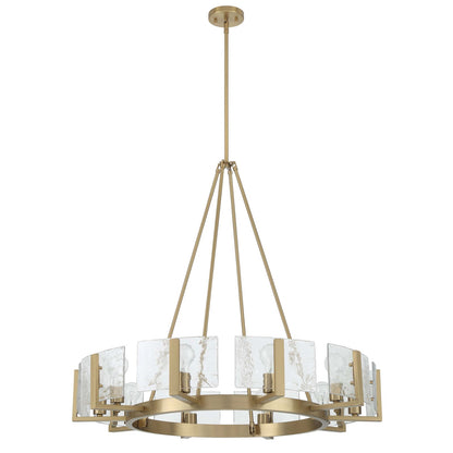 Golden Lighting Aenon 36in 10-Light Chandelier | Rustic Brushed Champagne Brass and Hammered Water Glass | Dining Room | Model 3164-10 BCB-HWG