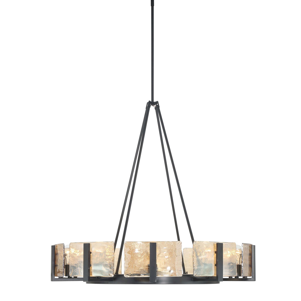Golden Lighting Aenon 36in 10-Light Chandelier | Rustic Matte Black and Amber Water Glass | Dining Room & Foyer | Model 3164-10 BLK-AWG