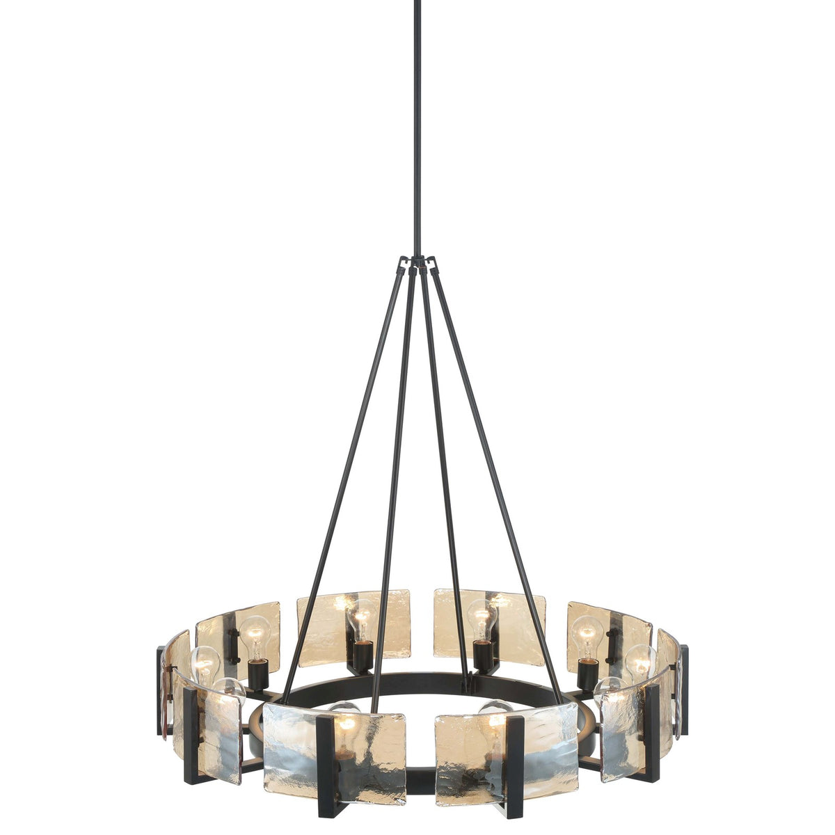 Golden Lighting Aenon 36in 10-Light Chandelier | Rustic Matte Black and Amber Water Glass | Dining Room & Foyer | Model 3164-10 BLK-AWG