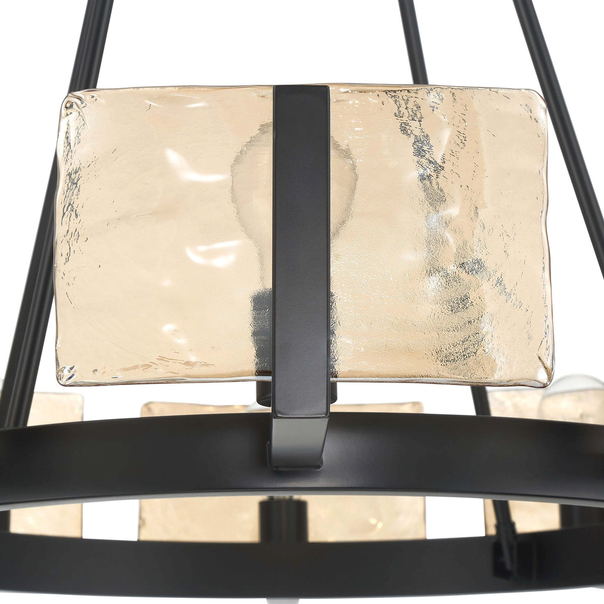Golden Lighting Aenon 36in 10-Light Chandelier | Rustic Matte Black and Amber Water Glass | Dining Room & Foyer | Model 3164-10 BLK-AWG