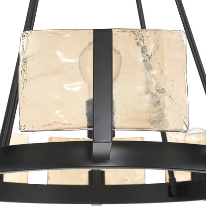 Golden Lighting Aenon 36in 10-Light Chandelier | Rustic Matte Black and Amber Water Glass | Dining Room & Foyer | Model 3164-10 BLK-AWG