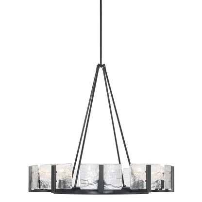 Golden Lighting Aenon 36in 10-Light Chandelier | Rustic Matte Black and Hammered Water Glass | Dining Room & Foyer | Model 3164-10 BLK-HWG
