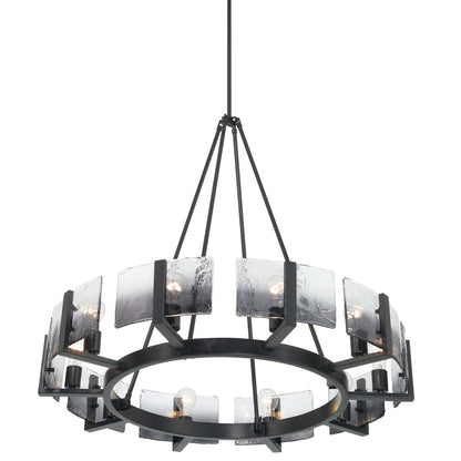 Golden Lighting Aenon 36in 10-Light Chandelier | Rustic Matte Black and Smoky Water Glass | Dining Room & Foyer | Model 3164-10 BLK-SWG