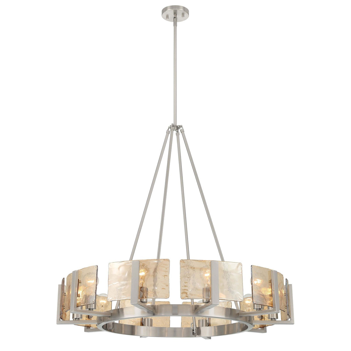 Golden Lighting Aenon 36in 10-Light Chandelier | Rustic Pewter and Amber Water Glass | Dining Room & Foyer | 36 x 36 x 33 in | Model 3164-10 PW-AWG