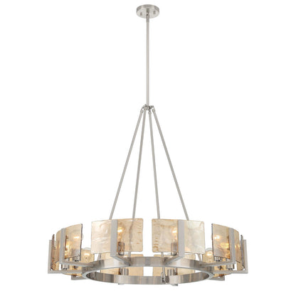 Golden Lighting Aenon 36in 10-Light Chandelier | Rustic Pewter and Amber Water Glass | Dining Room & Foyer | 36 x 36 x 33 in | Model 3164-10 PW-AWG