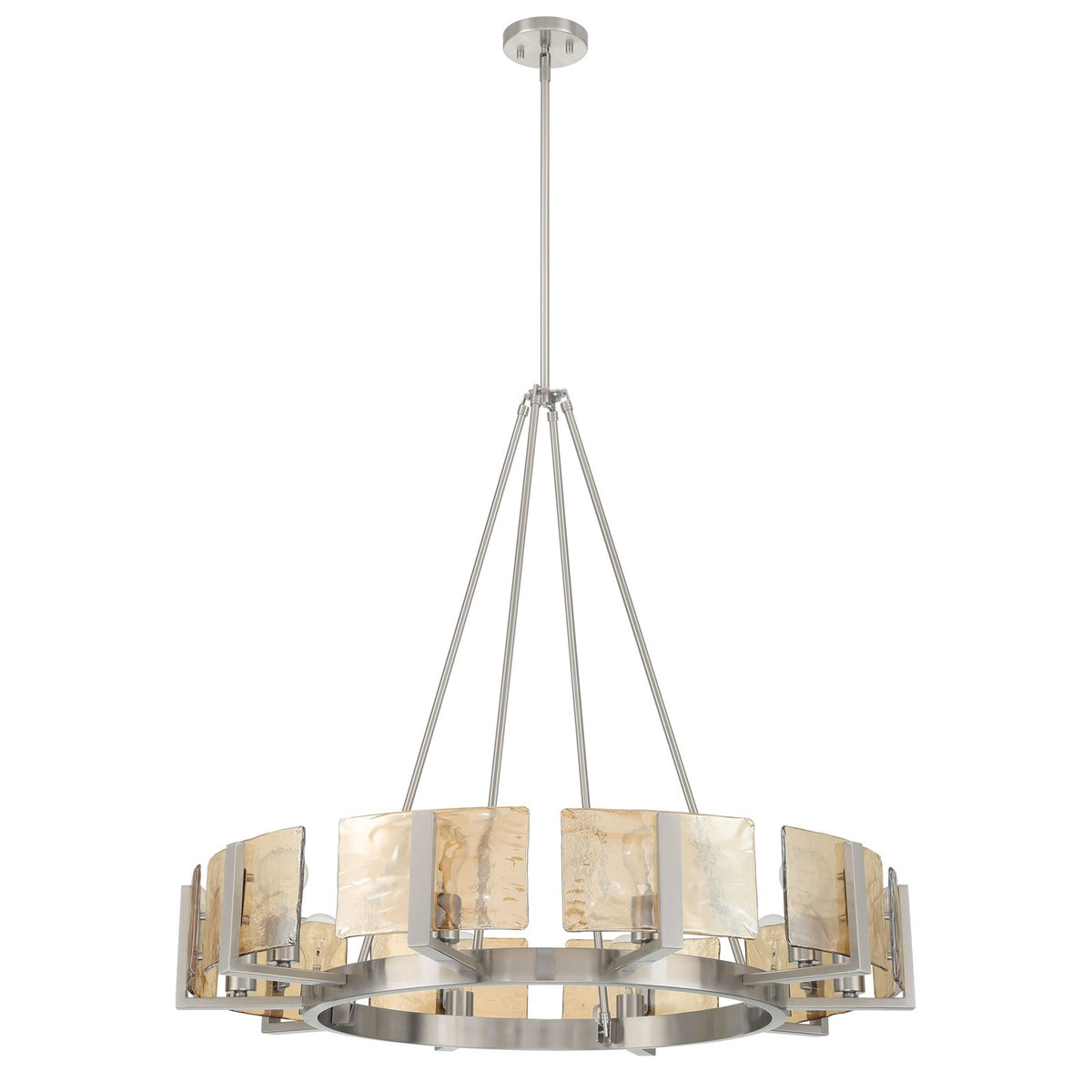 Golden Lighting Aenon 36in 10-Light Chandelier | Rustic Pewter and Amber Water Glass | Dining Room & Foyer | 36 x 36 x 33 in | Model 3164-10 PW-AWG
