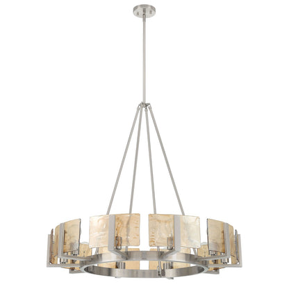 Golden Lighting Aenon 36in 10-Light Chandelier | Rustic Pewter and Amber Water Glass | Dining Room & Foyer | 36 x 36 x 33 in | Model 3164-10 PW-AWG