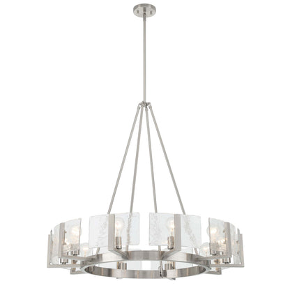 Golden Lighting Aenon 36in 10-Light Chandelier | Rustic Pewter and Hammered Water Glass | Dining Room & Foyer | 36 x 36 x 33 in | Model 3164-10 PW-HWG
