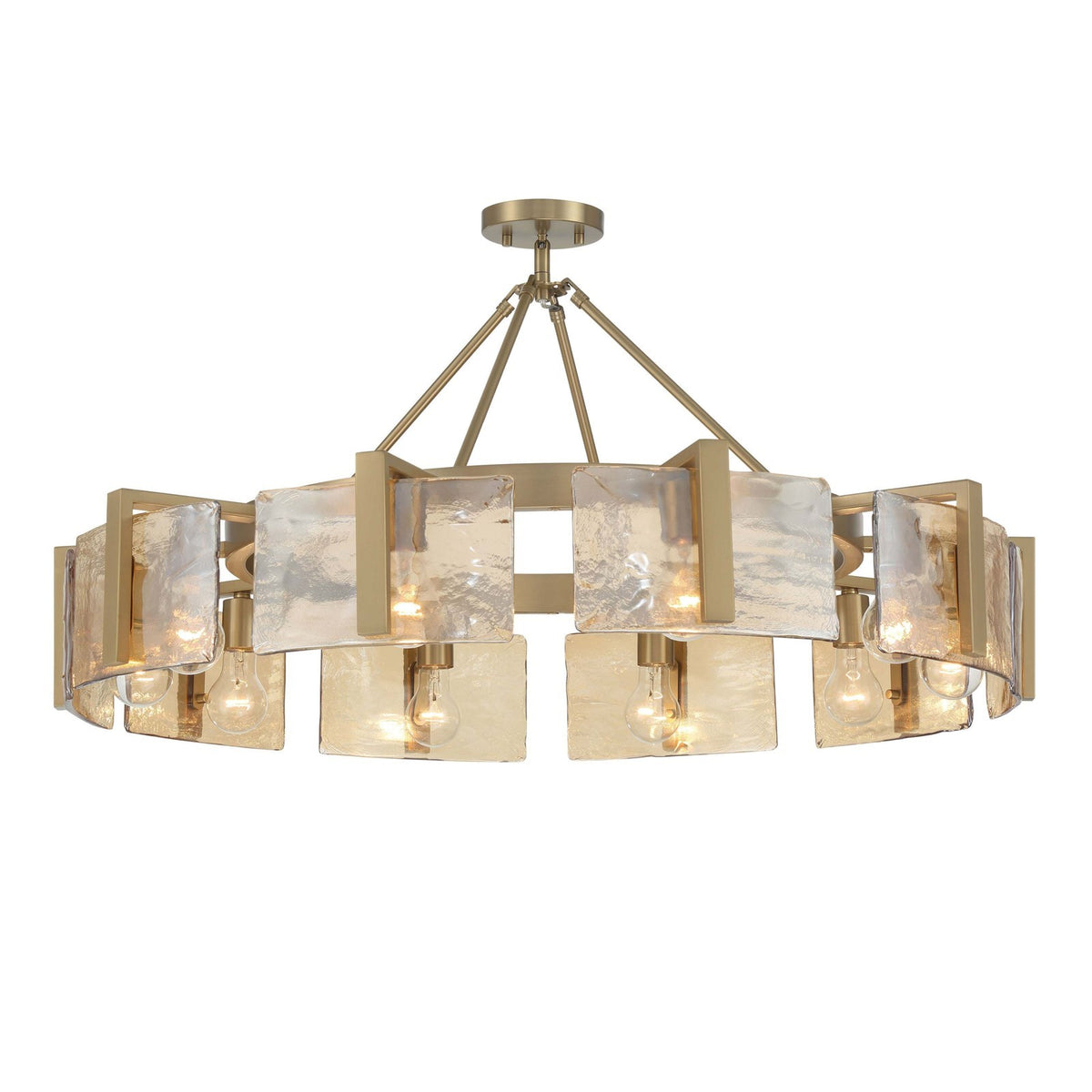 Golden Lighting Aenon 36in 10-Light Semi-Flush Mount | Rustic Brushed Champagne Brass and Amber Water Glass | Dining Room | Model 3164-10SF BCB-AWG