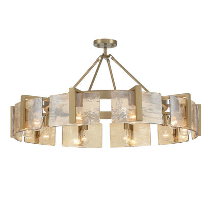 Golden Lighting Aenon 36in 10-Light Semi-Flush Mount | Rustic Brushed Champagne Brass and Amber Water Glass | Dining Room | Model 3164-10SF BCB-AWG