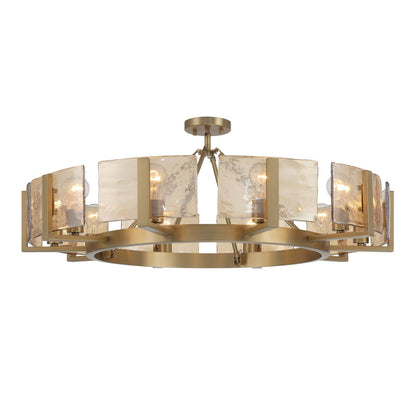Golden Lighting Aenon 36in 10-Light Semi-Flush Mount | Rustic Brushed Champagne Brass and Amber Water Glass | Dining Room | Model 3164-10SF BCB-AWG