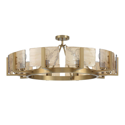 Golden Lighting Aenon 36in 10-Light Semi-Flush Mount | Rustic Brushed Champagne Brass and Amber Water Glass | Dining Room | Model 3164-10SF BCB-AWG
