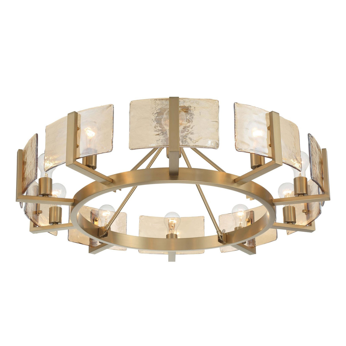 Golden Lighting Aenon 36in 10-Light Semi-Flush Mount | Rustic Brushed Champagne Brass and Amber Water Glass | Dining Room | Model 3164-10SF BCB-AWG