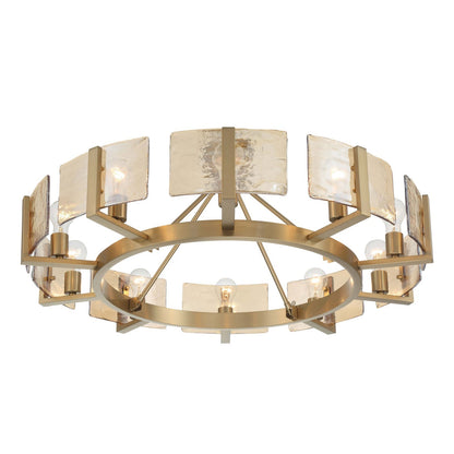 Golden Lighting Aenon 36in 10-Light Semi-Flush Mount | Rustic Brushed Champagne Brass and Amber Water Glass | Dining Room | Model 3164-10SF BCB-AWG