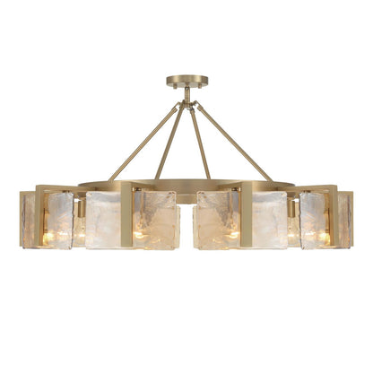 Golden Lighting Aenon 36in 10-Light Semi-Flush Mount | Rustic Brushed Champagne Brass and Amber Water Glass | Dining Room | Model 3164-10SF BCB-AWG