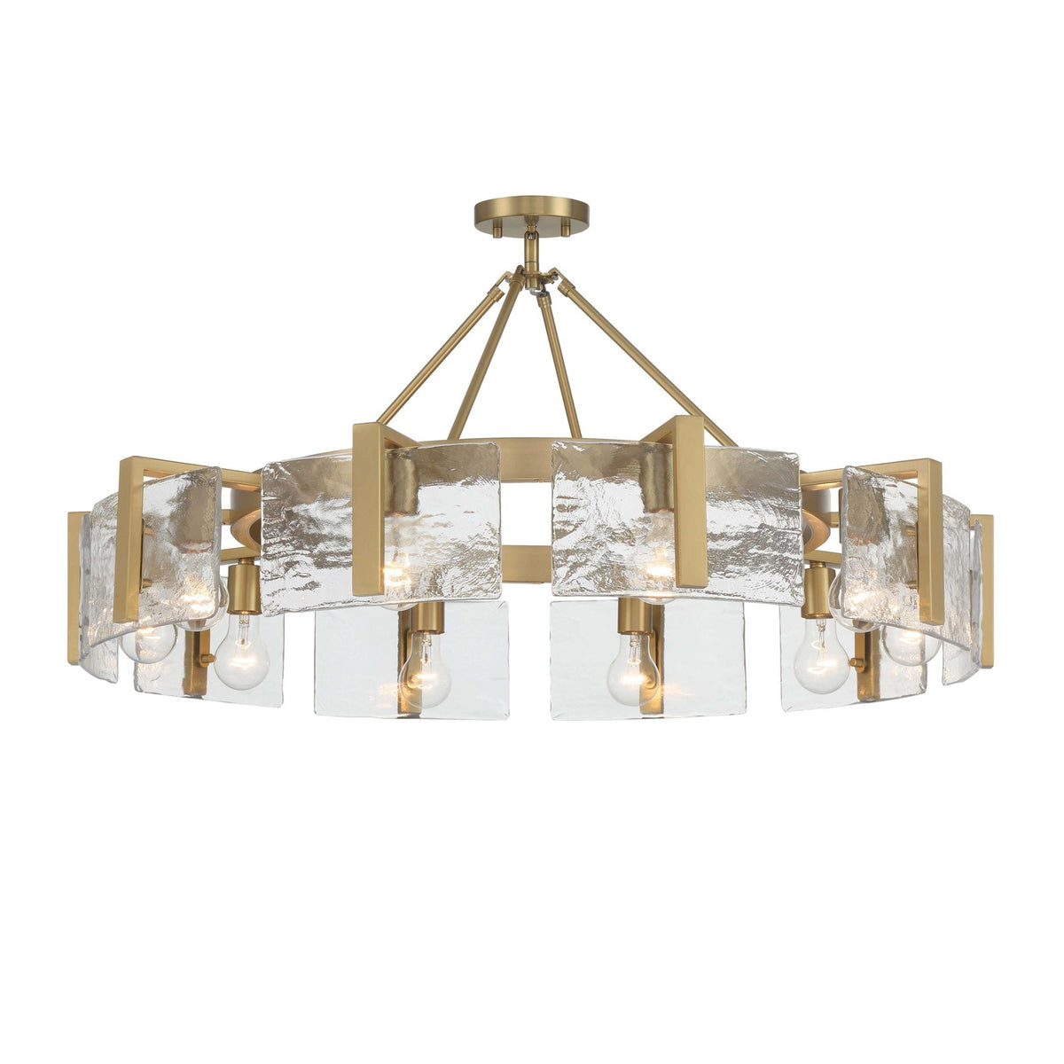 Golden Lighting Aenon 10-Light Semi-Flush Mount | Rustic Brushed Champagne Brass and Hammered Water Glass | Dining Room | Model 3164-10SF BCB-HWG