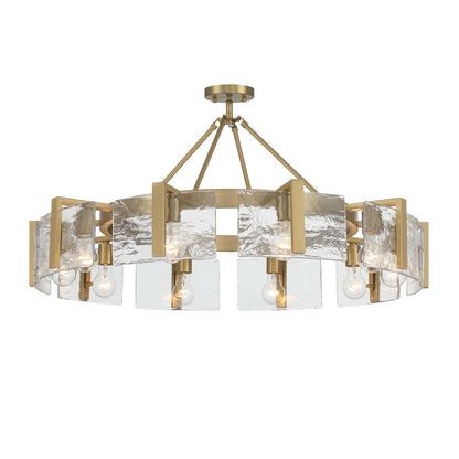 Golden Lighting Aenon 10-Light Semi-Flush Mount | Rustic Brushed Champagne Brass and Hammered Water Glass | Dining Room | Model 3164-10SF BCB-HWG