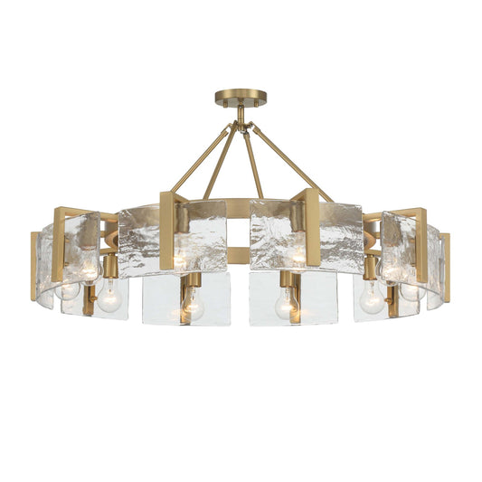 Golden Lighting Aenon 10-Light Semi-Flush Mount | Rustic Brushed Champagne Brass and Hammered Water Glass | Dining Room | Model 3164-10SF BCB-HWG