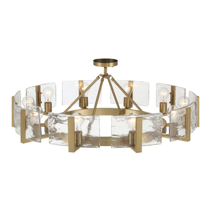 Golden Lighting Aenon 10-Light Semi-Flush Mount | Rustic Brushed Champagne Brass and Hammered Water Glass | Dining Room | Model 3164-10SF BCB-HWG