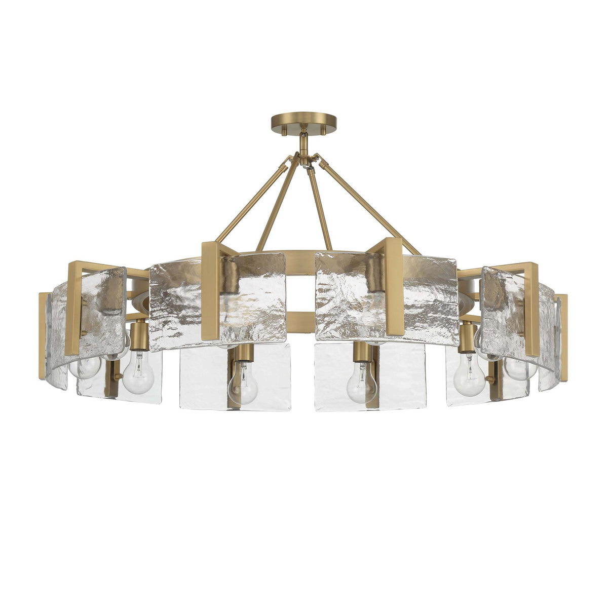 Golden Lighting Aenon 10-Light Semi-Flush Mount | Rustic Brushed Champagne Brass and Hammered Water Glass | Dining Room | Model 3164-10SF BCB-HWG