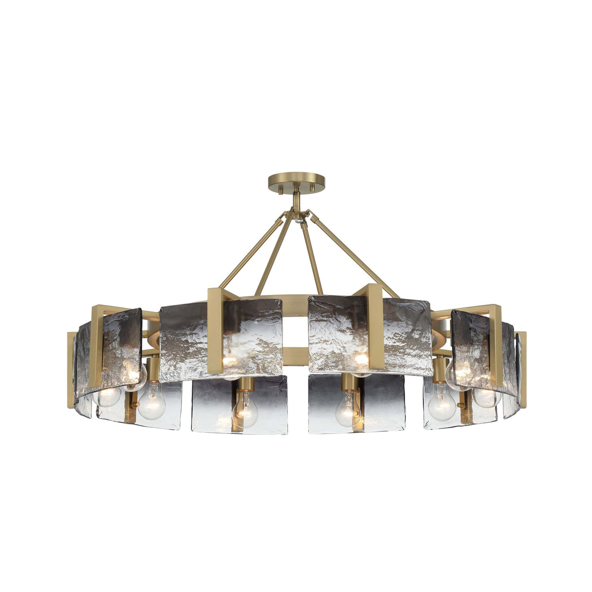 Golden Lighting Aenon 36in 10-Light Semi-Flush Mount | Rustic Brushed Champagne Brass and Smoky Water Glass | Dining Room | Model 3164-10SF BCB-SWG