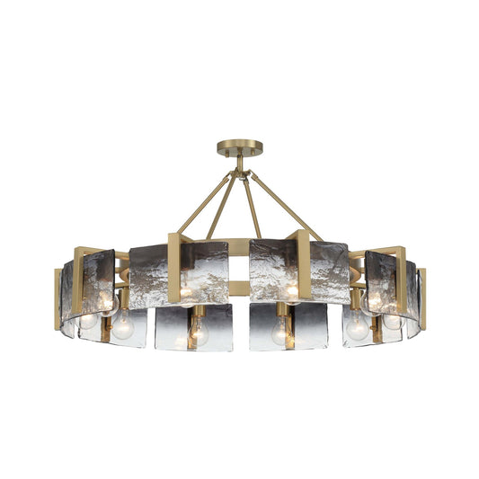 Golden Lighting Aenon 36in 10-Light Semi-Flush Mount | Rustic Brushed Champagne Brass and Smoky Water Glass | Dining Room | Model 3164-10SF BCB-SWG