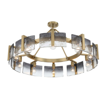 Golden Lighting Aenon 36in 10-Light Semi-Flush Mount | Rustic Brushed Champagne Brass and Smoky Water Glass | Dining Room | Model 3164-10SF BCB-SWG