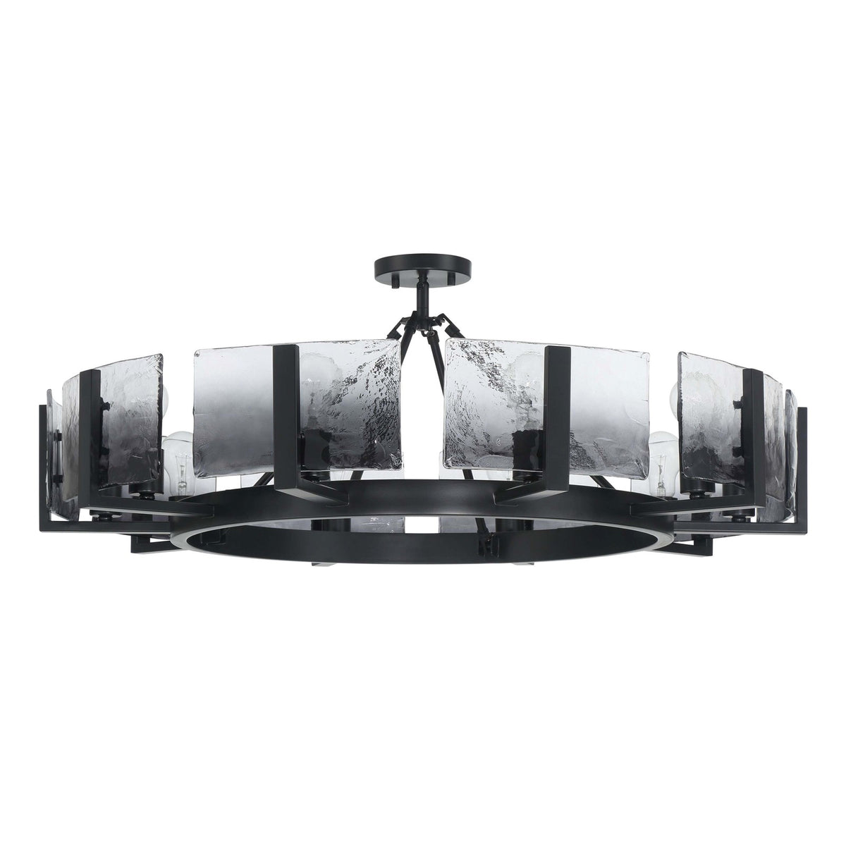 Golden Lighting Aenon 36in 10-Light Semi-Flush Mount | Rustic Matte Black and Smoky Water Glass | Dining Room & Foyer | Model 3164-10SF BLK-SWG
