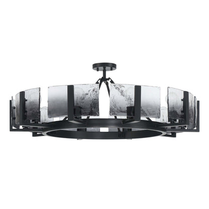 Golden Lighting Aenon 36in 10-Light Semi-Flush Mount | Rustic Matte Black and Smoky Water Glass | Dining Room & Foyer | Model 3164-10SF BLK-SWG