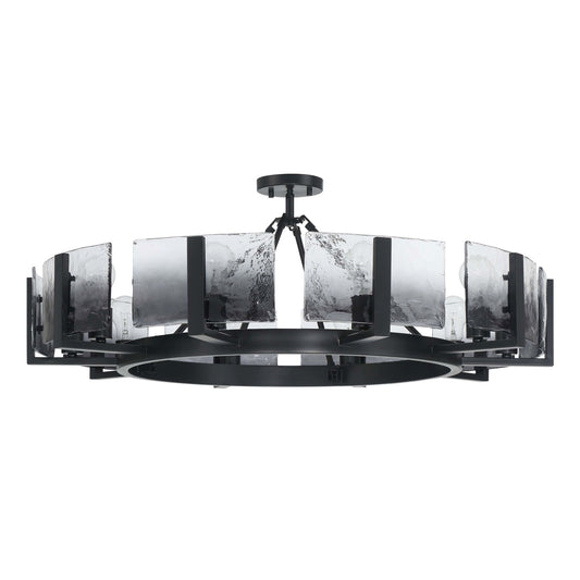 Golden Lighting Aenon 36in 10-Light Semi-Flush Mount | Rustic Matte Black and Smoky Water Glass | Dining Room & Foyer | Model 3164-10SF BLK-SWG