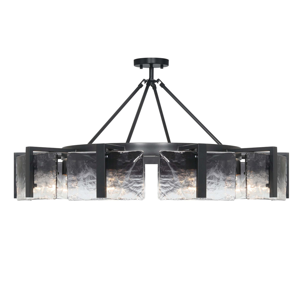 Golden Lighting Aenon 36in 10-Light Semi-Flush Mount | Rustic Matte Black and Smoky Water Glass | Dining Room & Foyer | Model 3164-10SF BLK-SWG