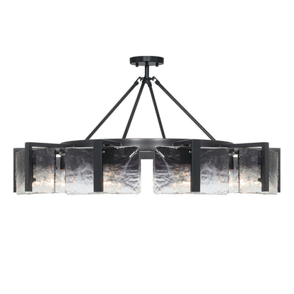 Golden Lighting Aenon 36in 10-Light Semi-Flush Mount | Rustic Matte Black and Smoky Water Glass | Dining Room & Foyer | Model 3164-10SF BLK-SWG